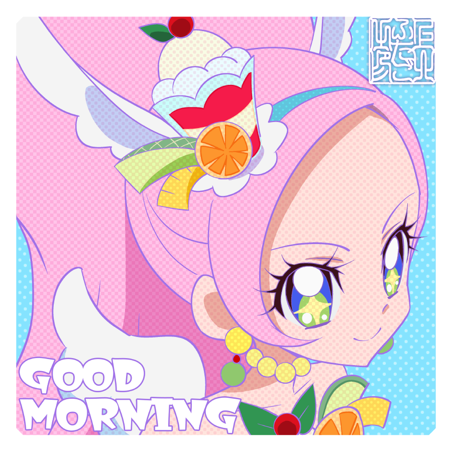 1girl animal_ears bare_shoulders berry choker commentary_request cure_parfait earrings english_text food food-themed_hair_ornament fruit hair_ornament headband horse_ears jewelry kamikita_futago kirahoshi_ciel kirakira_precure_a_la_mode kiwi_(fruit) leaf lemon long_hair multicolored_eyes orange_(fruit) parfait pearl_choker pearl_earrings pink_hair ponytail precure solo sparkle sparkling_eyes strapless white_wings wings
