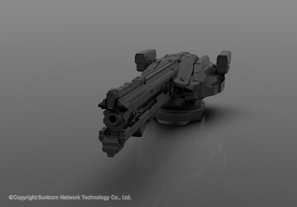 3d cannon commentary company_name copyright_notice english_commentary erich girls&#039;_frontline greyscale monochrome no_humans official_art scenery science_fiction shadow tagme weapon_focus