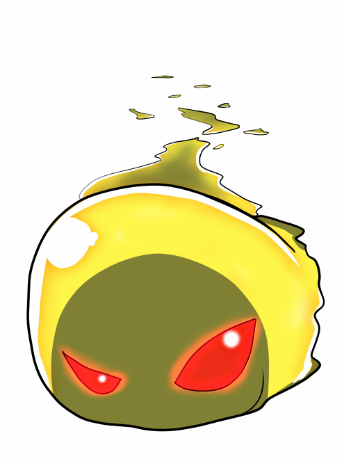 digimon digimon_(creature) glowing glowing_eyes red_eyes slime_(creature) slime_(substance) smile solo zurumon