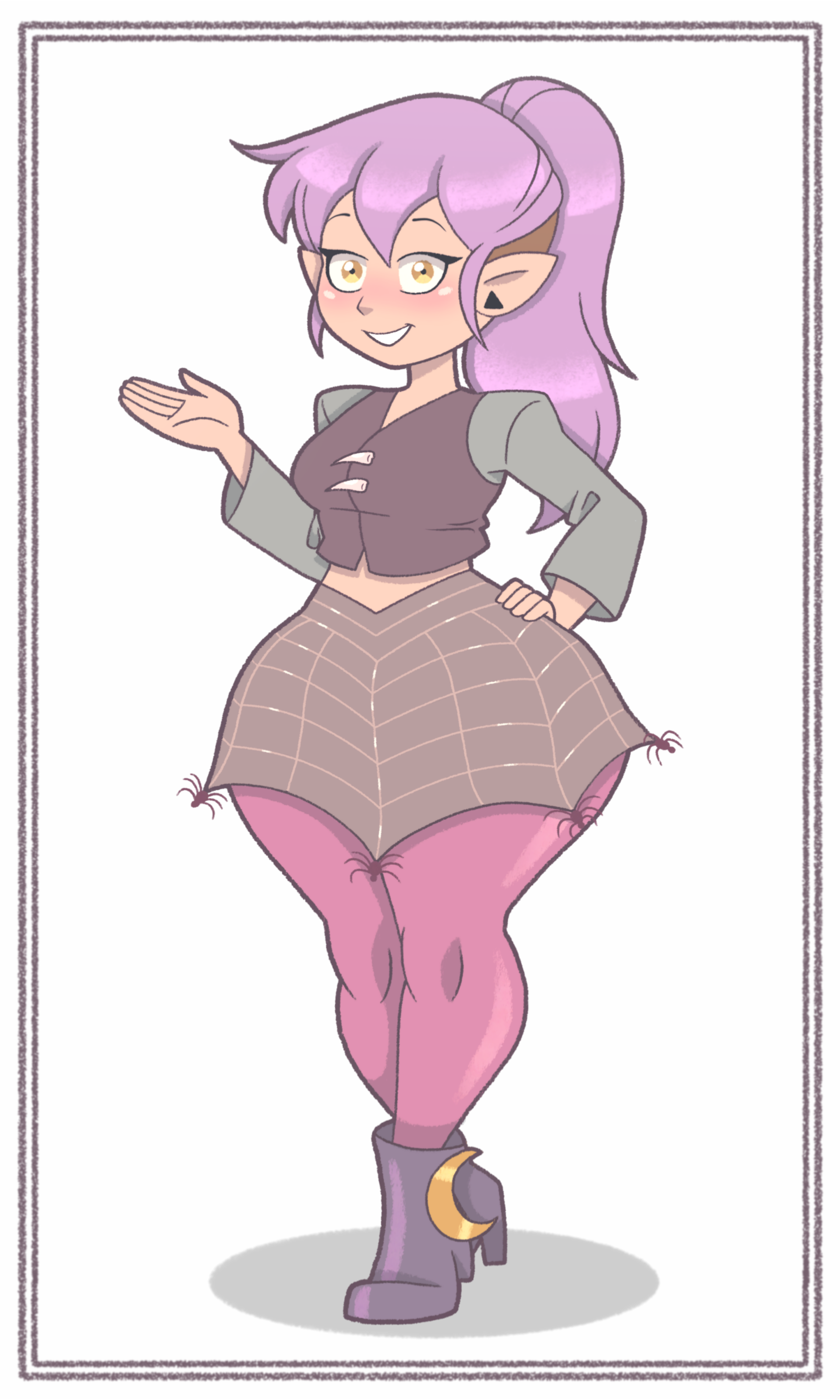 absurdres amity_blight bare_hips boots full_body high_heel_boots high_heels highres ponytail purple_hair skirt the_owl_house tonyneely wide_hips