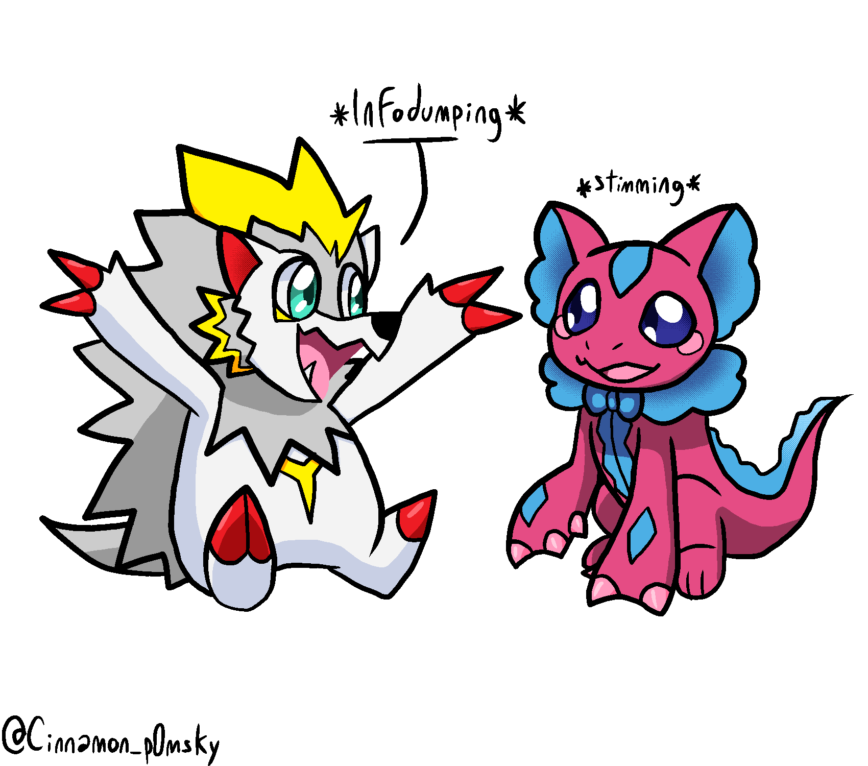 digimon digimon_(creature) elizamon fangs herissmon highres looking_at_another ribbon tail