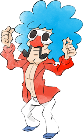 1boy big_nose blue_footwear blue_hair facial_hair jacket jimmy_t lowres mustache nintendo official_art open_clothes open_jacket pants red_jacket red_nose smile sunglasses takeuchi_kou third-party_source warioware warioware:_get_it_together! white_pants