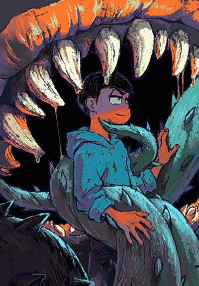 10s 1boy bad_id bad_twitter_id black_hair dobusu_(osomatsu-san) hood hoodie jyuu male_focus matsuno_karamatsu osomatsu-kun osomatsu-san osomatsu_(series) plant_monster saliva shaded_face sharp_teeth sleeves_rolled_up smile teeth