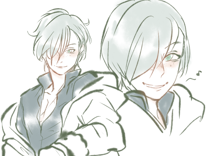1boy ashe_ubert black_shirt collared_shirt commentary cosu_(guessibetter) cropped_torso english_commentary fire_emblem fire_emblem:_three_houses freckles grin hair_over_one_eye looking_ahead looking_to_the_side male_focus multiple_views musical_note nintendo one_eye_covered open_collar popped_collar shirt sideways_glance simple_background smile teeth white_background