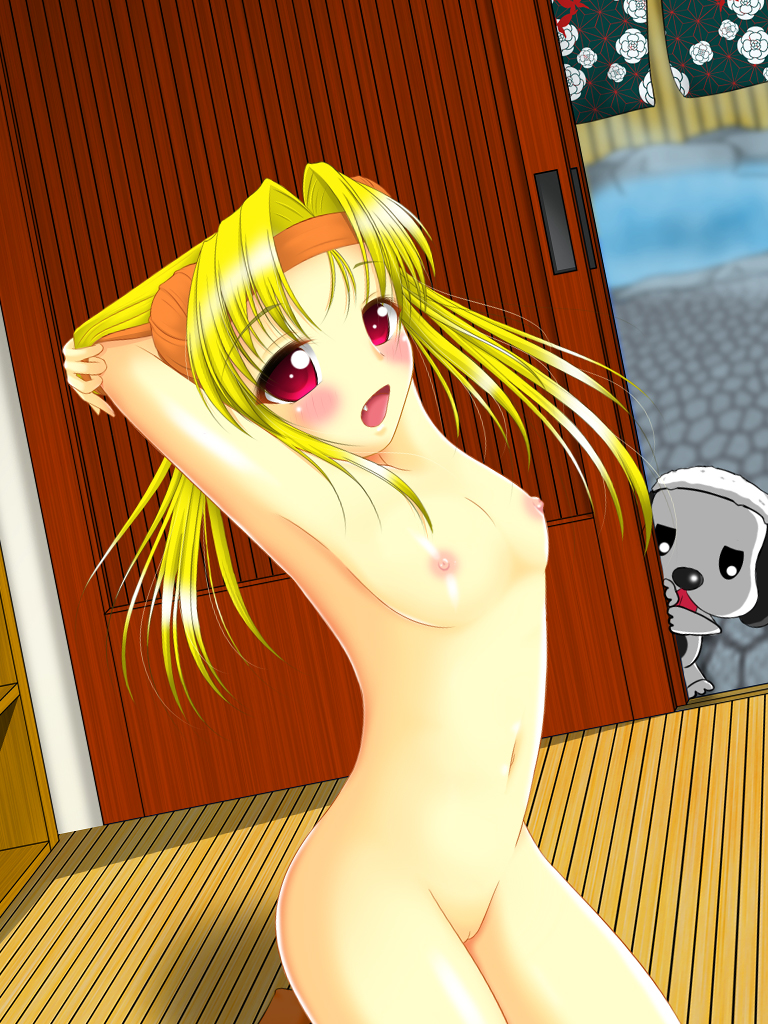 1girl blonde_hair hide_yoshino nipples nude pussy red_eyes sengoku_otome