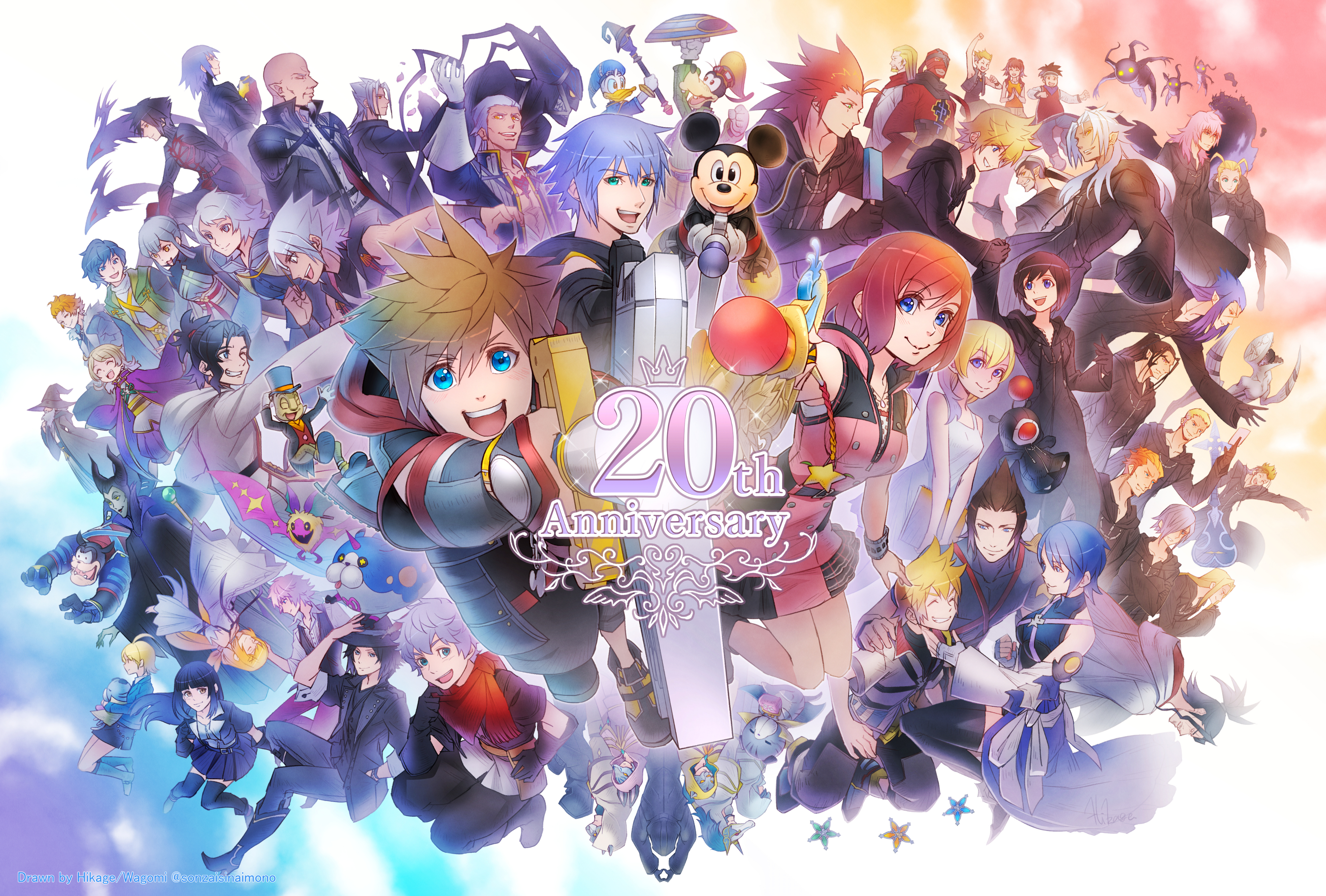 6+boys 6+girls absurdres aced_(kingdom_hearts) aiming aiming_at_viewer anniversary ansem_seeker_of_darkness ansem_the_wise aqua_(kingdom_hearts) ava_(kingdom_hearts) axel_(kingdom_hearts) banana_gyuunyuu black_coat_(kingdom_hearts) bragi_(kingdom_hearts) brain_(kingdom_hearts) chirithy demyx diz donald_duck dream_eater_(kingdom_hearts) elrena ephemer_(kingdom_hearts) eraqus everyone goofy gula_(kingdom_hearts) hayner heartless hermod_(kingdom_hearts) highres invi_(kingdom_hearts) ira_(kingdom_hearts) kairi_(kingdom_hearts) keyblade kingdom_hearts kingdom_hearts_358/2_days kingdom_hearts_3d:_dream_drop_distance kingdom_hearts_birth_by_sleep kingdom_hearts:_chain_of_memories kingdom_hearts_dark_road kingdom_hearts_i kingdom_hearts_ii kingdom_hearts_iii kingdom_hearts_x kingdom_hearts_x_back_cover larxene lauriam lexaeus looking_at_viewer luxord luxu_(kingdom_hearts) maleficent marluxia mask master_of_masters master_xehanort mickey_mouse multiple_boys multiple_girls namine olette organization_xiii pence pete_(disney) riku_(kingdom_hearts) riku_replica roxas saix skuld_(kingdom_hearts) smile sora_(kingdom_hearts) spiked_hair strelitzia_(kingdom_hearts) terra_(kingdom_hearts) urd_(kingdom_hearts) vanitas_(kingdom_hearts) ventus_(kingdom_hearts) vexen vor_(kingdom_hearts) xaldin xehanort xemnas xigbar xion_(kingdom_hearts) zexion