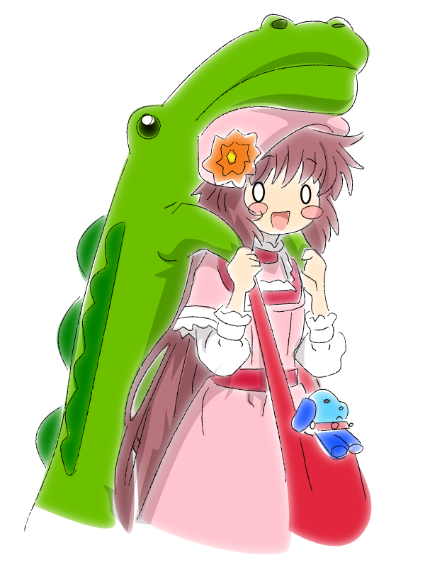 00s 0_0 1girl alligator bag blush blush_stickers chibi crocodilian female_focus flower hanato_kobato handbag hat ioryogi kobato. long_hair nagachi solo stuffed_toy