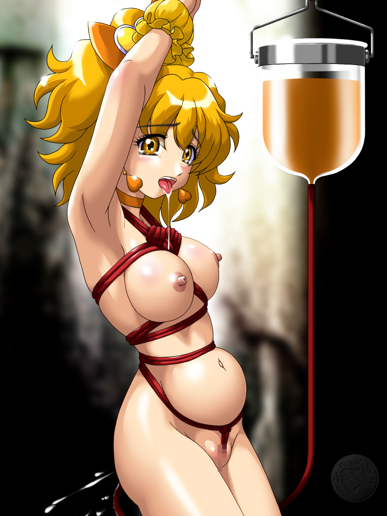 00s 1girl arms_up bdsm blonde_hair blush bondage bound breasts censored choker crotch_rope cure_pine ear_piercing enema enema_tube female_focus fresh_precure! hair_ornament indoors inflation medium_hair mosaic_censoring navel nipples nude onoe open_mouth piercing precure pussy rope saliva shibari smile standing stomach_bulge teeth tongue tongue_out upper_teeth_only yamabuki_inori yellow_eyes