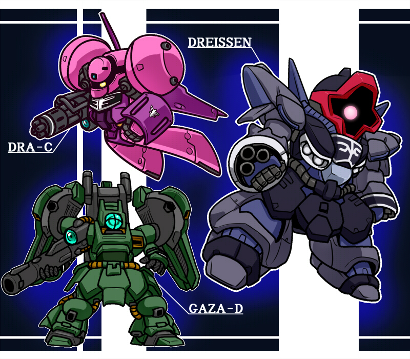 chibi dra-c dreissen gaza-d gun gundam gundam_unicorn gundam_zz no_humans shield weapon
