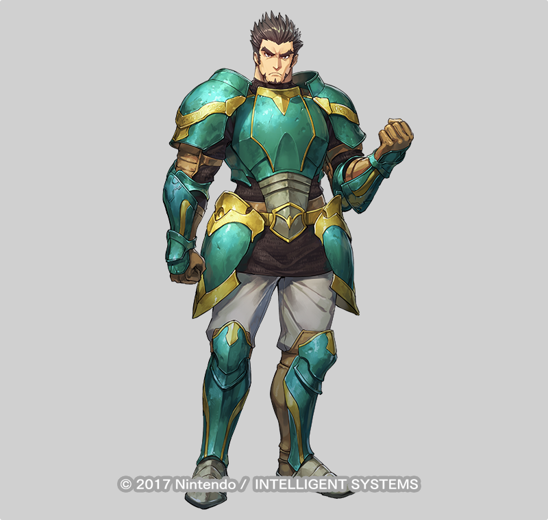 &gt;:( 1boy armor beard black_hair clenched_hands company_name dai-xt facial_hair fire_emblem fire_emblem:_the_sacred_stones fire_emblem_heroes full_body gilliam_(fire_emblem) gloves grey_background looking_at_viewer male_focus mature_male nintendo official_art short_hair solo standing thick_eyebrows v-shaped_eyebrows
