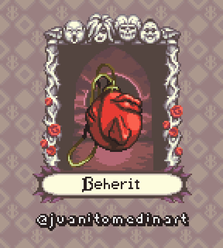 artist_name behelit berserk border brand_of_sacrifice conrad_(berserk) eclipse closed_eyes fantasy flower jewelry juanito_medina lips name_tag necklace no_humans nose pixel_art portrait realistic rose slan_(berserk) sprite sprite_art twitter_username ubik_(berserk) void_(berserk)