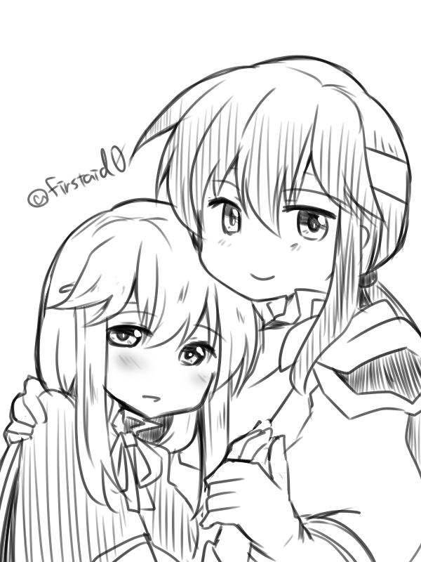 1boy 1girl brother_and_sister circlet dress fire_emblem fire_emblem:_genealogy_of_the_holy_war hand_on_another&#039;s_hand hand_on_another&#039;s_shoulder hug julia_(fire_emblem) looking_at_viewer monochrome nintendo seliph_(fire_emblem) siblings simple_background smile yukia_(firstaid0)