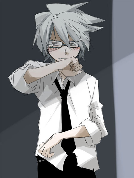 1boy black_eyes blush glasses grey_hair inazuma_eleven inazuma_eleven_(series) male_focus mudomudo solo tagme yamino_kageto