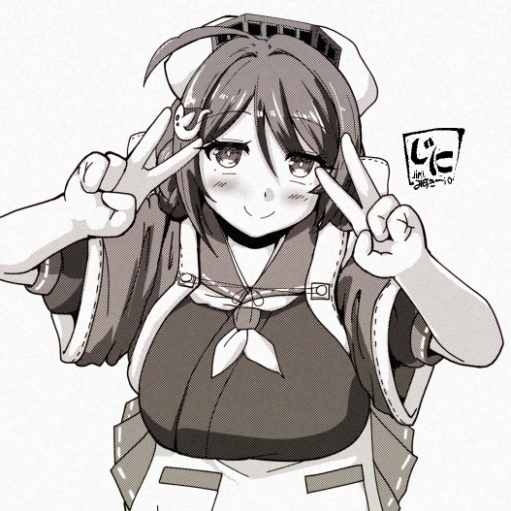 1girl ahoge apron braid braided_hair_rings breasts chougei_(kancolle) greyscale hair_between_eyes hair_ornament hair_rings headgear jini_ya1 kantai_collection large_breasts long_hair looking_at_viewer monochrome neckerchief pleated_skirt school_uniform serafuku shawl skirt solo twin_braids upper_body v waist_apron whale_hair_ornament