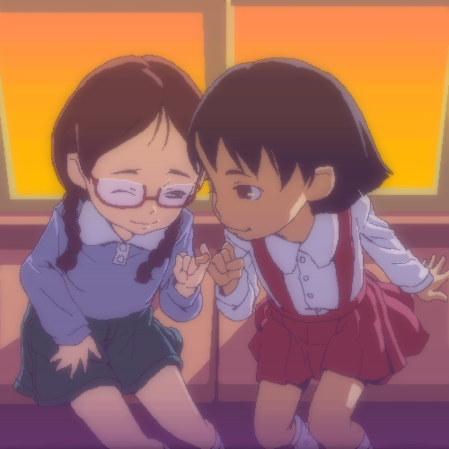 afternoon_sky chibi_maruko-chan classroom grade_schooler honzawa_yuuichirou lowres maruko orange_sky pinky_swear sakura_momoko sky tomoe-chan yuri