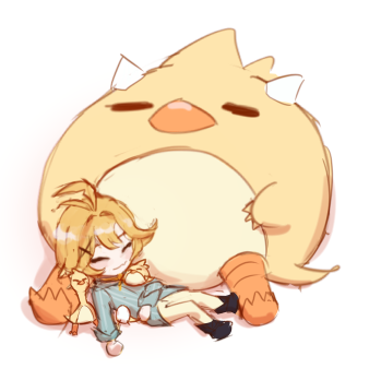 1girl ahoge aqua_shirt archived_source black_footwear blonde_hair chibi closed_eyes dokibird_(vtuber) dokibird_(vtuber)_(bounty_hunter) dragoon_(dokibird) drawfag indie_virtual_youtuber lowres medium_hair pants reclining shirt simple_background sleeping virtual_youtuber white_background white_pants