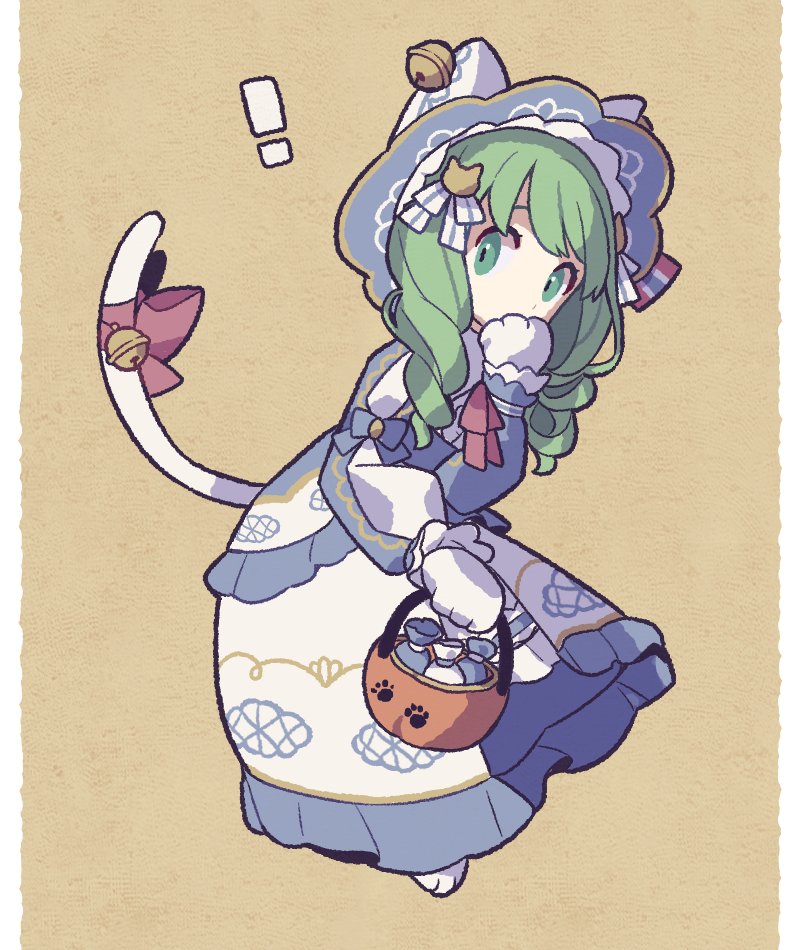 1girl animal_hat bell cat_hat drill_hair fire_emblem fire_emblem:_three_houses fire_emblem_heroes flayn_(fire_emblem) flayn_(halloween)_(fire_emblem) full_body gloves green_eyes green_hair haconeri hair_ornament halloween hat jingle_bell long_hair looking_at_viewer nintendo simple_background solo twin_drills white_tail