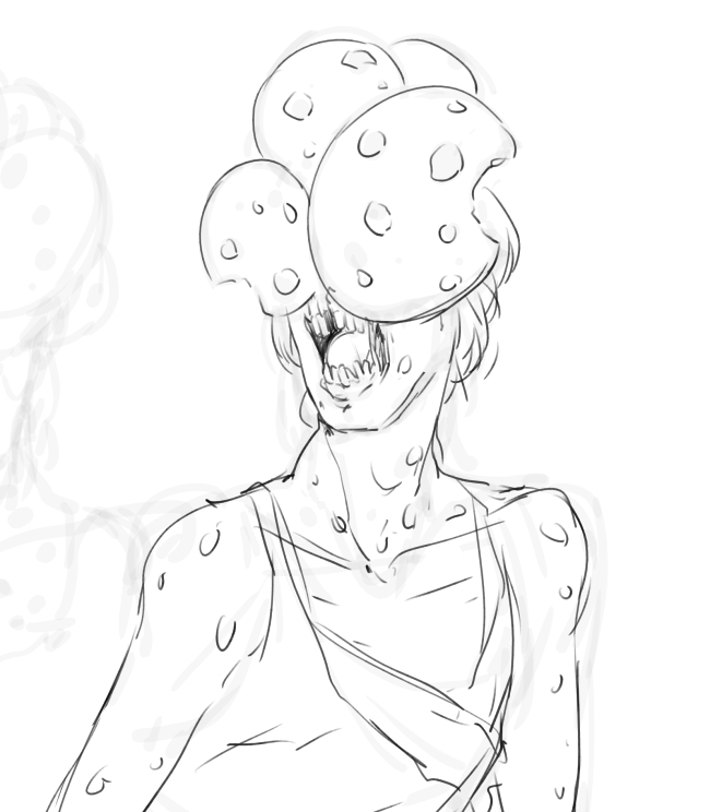 clicker_(the_last_of_us) cookie cookie_clicker eu03 food fusion greyscale monochrome name_connection no_humans open_mouth pun sketch tank_top teeth the_last_of_us the_last_of_us_(series)