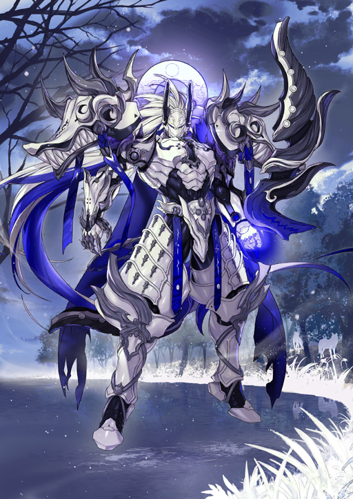 1boy armor armored_boots armored_gloves blue_cape blue_hair boots breastplate cape covered_face dd_(vktr4837) fate/grand_order fate_(series) full_armor full_body game_cg gauntlets glowing japanese_armor kusazuri legs_apart long_hair male_focus minamoto_no_tametomo_(fate) minamoto_no_tametomo_(first_ascension)_(fate) multicolored_hair official_art ponytail samurai shoulder_armor solo streaked_hair third-party_source variant_set very_long_hair white_armor white_hair