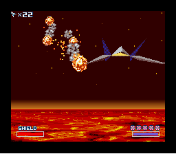 16-bit 16bit arwing boost_meter fan-made fan_made game_console lava_rocks health_bar lowres nintendo snes solar solar_(star_fox) spaceship star_fox super_nintendo super_nintendo_entertainment_system
