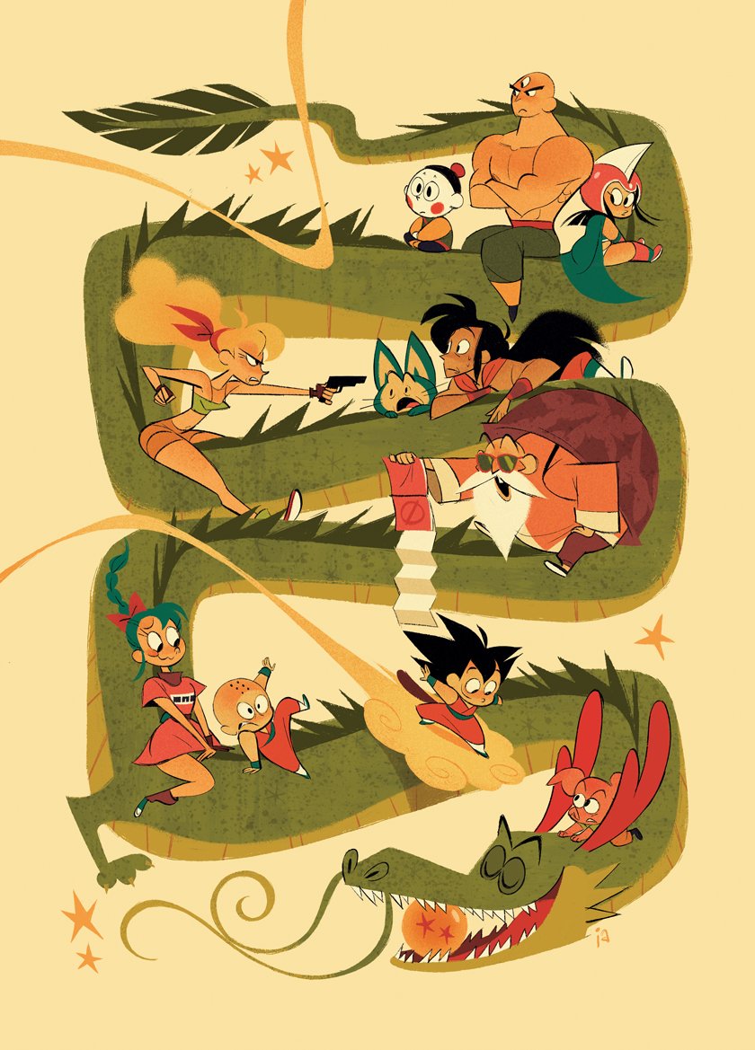 bad_id bad_twitter_id bald beard black_hair blonde_hair blue_hair blush_stickers bow braid braided_ponytail bulma cape chaozu chi-chi_(dragon_ball) chinese_clothes dougi dragon dragon_ball dragon_ball_(object) eastern_dragon everyone facial_hair facial_mark flying_nimbus forehead_mark gun hair_bow handgun helmet izzy_abreu kuririn long_hair lunch_(bad)_(dragon_ball) lunch_(dragon_ball) midriff monkey_tail muten_roushi navel old old_man oolong pig puar riding shenron shorts single_braid smile son_goku spiked_hair star_(symbol) sunglasses tail tank_top tenshinhan third_eye topless_male weapon yamcha