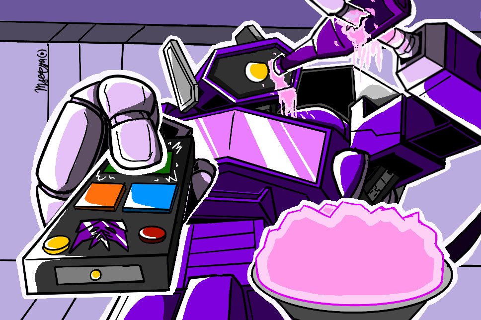arm_cannon bottle broken_bottle cable commentary controller decepticon english_commentary holding holding_remote_control man_watching_tv_(meme) mecha mecha_focus meme msetya one-eyed orange_eyes parody remote_control robot shockwave_(transformers) sitting transformers transformers:_generation_1 weapon