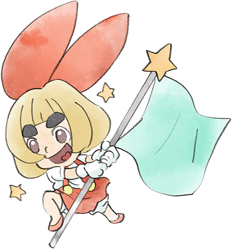 1girl child flag gloves holding holding_flag lowres lulu_(warioware) nintendo official_art open_mouth red_footwear short_hair smile star_(symbol) takeuchi_kou thick_eyebrows third-party_source warioware warioware:_get_it_together! white_gloves