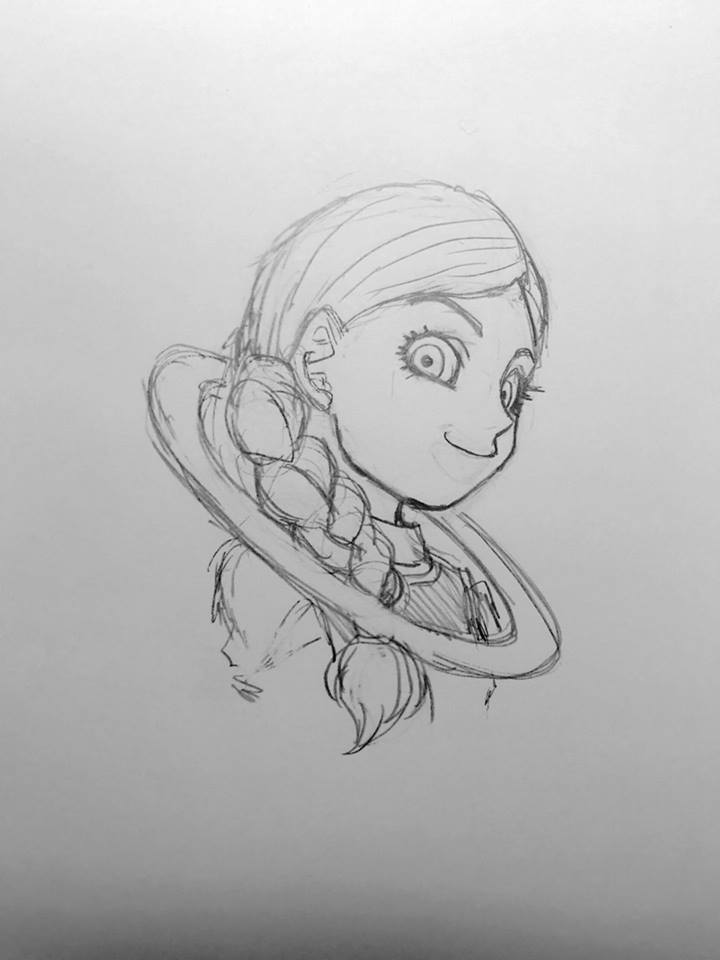 10s 1girl angel_(dragon_ball) braid cus dragon_ball dragon_ball_super female_focus looking_at_viewer monochrome ponytail sketch solo toyotaro traditional_media universe_10_(dragon_ball) upper_body