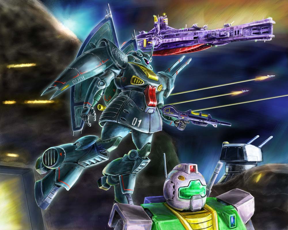 dijeh gm_ii gun gundam mecha mecha_focus no_humans poteto335 robot salamis_kai space spacecraft turret weapon zeta_gundam