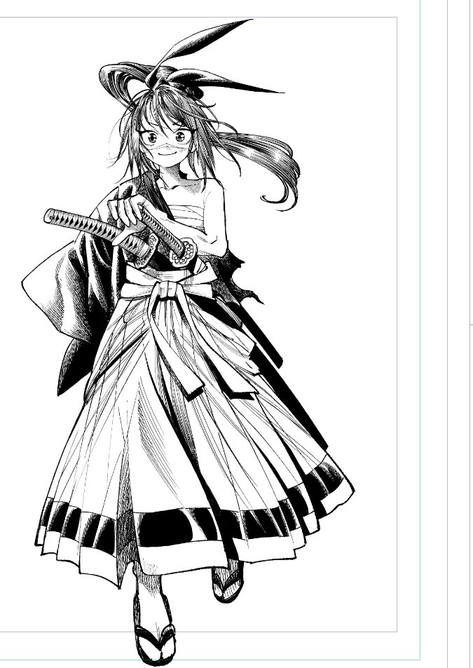 1girl chest_sarashi hair_ribbon holding holding_sword holding_weapon isekai_samurai japanese_clothes katana long_hair looking_at_viewer official_art ribbon saitou1218 samurai sandals sarashi scar scar_on_face scar_on_nose sheath sheathed smile solo sword tsukitsuba_ginko weapon