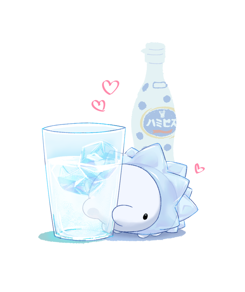 bad_id bad_pixiv_id black_eyes bottle bug calpis creature cup gen_8_pokemon heart ice ice_cube nintendo pokemon pokemon_(creature) punico_(punico_poke) shadow simple_background snom solo white_background