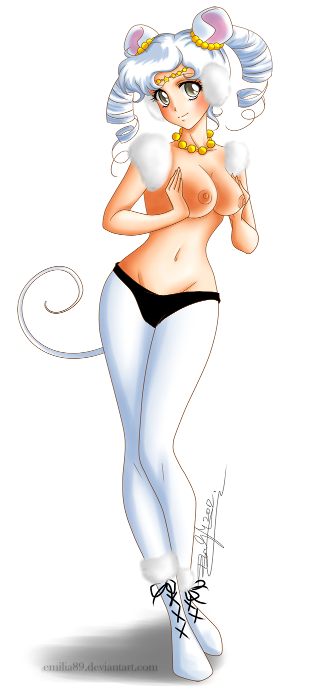 1990s_(style) animal_ears bishoujo_senshi_sailor_moon bishoujo_senshi_sailor_moon_sailor_stars blush boots breasts grey_eyes highres mouse_ears mouse_tail navel panties sailor_iron_mouse smile standing tail thighhighs twintails underwear white_hair