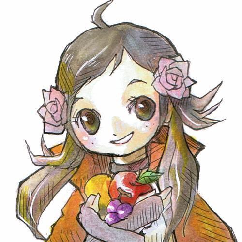 1girl ahoge apple brown_eyes brown_hair collared_cloak fire_emblem fire_emblem_fates flower food freckles fruit grapes hair_flower hair_ornament holding holding_food holding_fruit lowres mozu_(fire_emblem) nintendo shia_lifestyle sidelocks smile solo wrist_guards