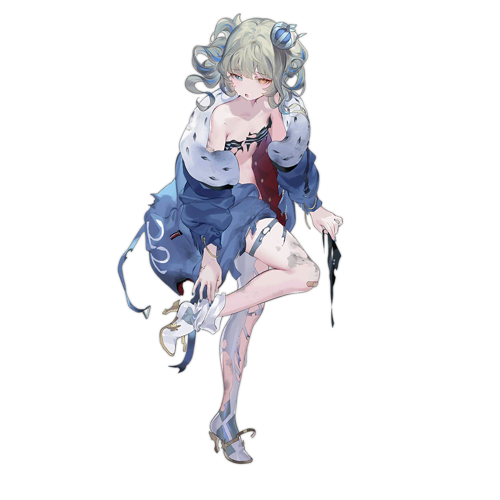 1girl :o asymmetrical_footwear asymmetrical_legwear bare_shoulders black_tank_top blue_eyes blue_hair blue_jacket blue_nails blush boots breasts crop_top crown drill_hair drill_sidelocks full_body fur-trimmed_jacket fur_trim girls&#039;_frontline grey_hair hair_ornament hairclip heterochromia high_heels holding holding_unworn_clothes jacket looking_at_viewer medium_hair multicolored_hair nail_polish navel official_art open_clothes open_jacket open_mouth orange_eyes reeh_(yukuri130) sidelocks simple_background small_breasts solo standing standing_on_one_leg streaked_hair sweatdrop tank_top thigh_boots thighhighs torn_clothes torn_footwear torn_jacket torn_tank_top torn_thighhighs transparent_background white_boots zip.22_(girls&#039;_frontline)