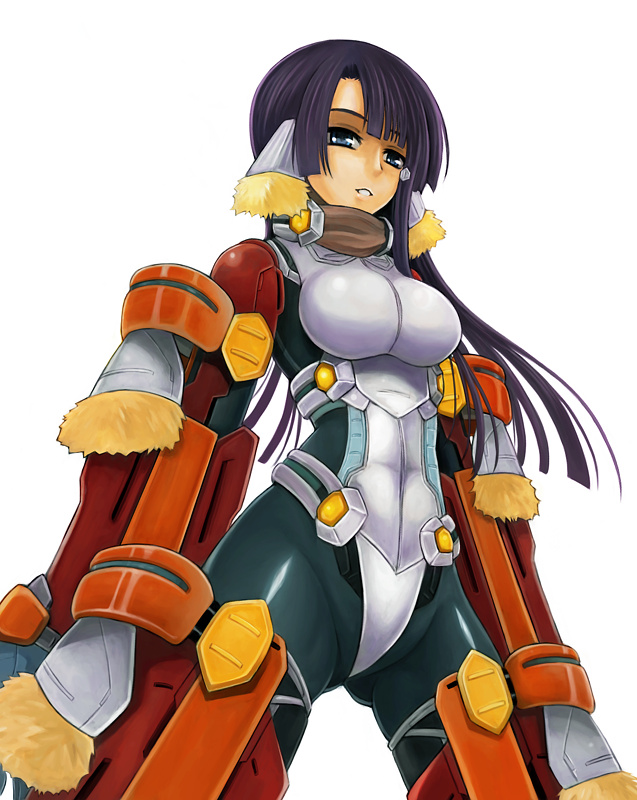 1girl armor bad_id bad_pixiv_id black_hair blue_eyes bodysuit breasts date_shigezane female_focus hakuro hime_cut kyoukaisenjou_no_horizon large_breasts long_hair pantyhose solo