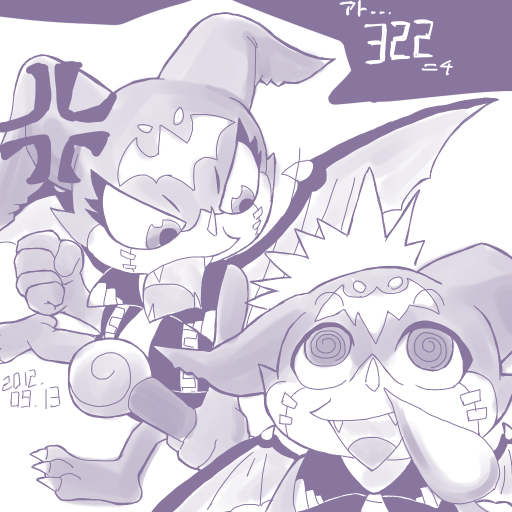 demon_boy demon_girl digimon digimon_(creature) digimon_adventure_v-tamer_01 fangs mark_of_evil open_mouth petitmamon wings