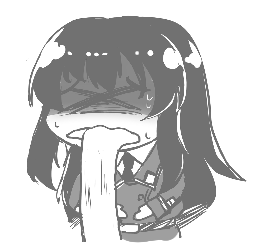 1girl collared_shirt eclair_(girls_und_panzer) fda_yoshifu girls_und_panzer girls_und_panzer_gekitou!_maginot-sen_desu!! hand_on_own_stomach jacket long_hair maginot_military_uniform necktie shirt sweat vomiting