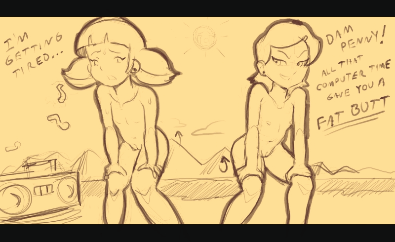 2girls animated animated_gif ass_shake gwen_tennyson hair_ornament lowlymesh multiple_girls penny_(inspector_gadget) smile tagme teeth twerking