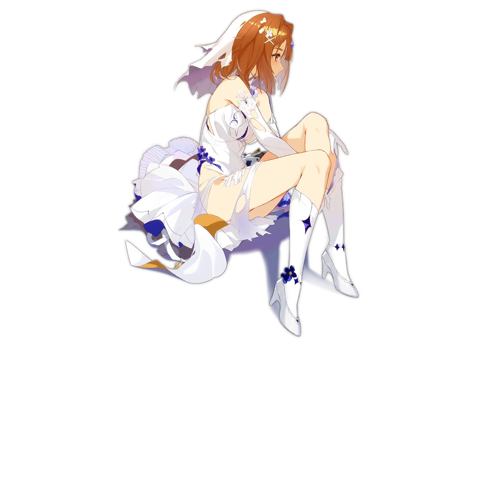 1girl bridal_veil brown_hair dress elbow_gloves female_focus from_side full_body garter_belt girls&#039;_frontline gloves grizzly_mkv_(girls&#039;_frontline) grizzly_mkv_(rain_on_a_starry_night)_(girls&#039;_frontline) gun hair_intakes hair_ornament high_heels kneehighs l.a.r._manufacturing lar_grizzly_win_mag no_panties official_alternate_costume official_art profile purple_eyes realmbw sidelocks single_kneehigh single_sock sitting socks solo thighhighs_pull torn_clothes torn_dress transparent_background veil weapon wedding_dress white_dress white_gloves white_socks x_hair_ornament