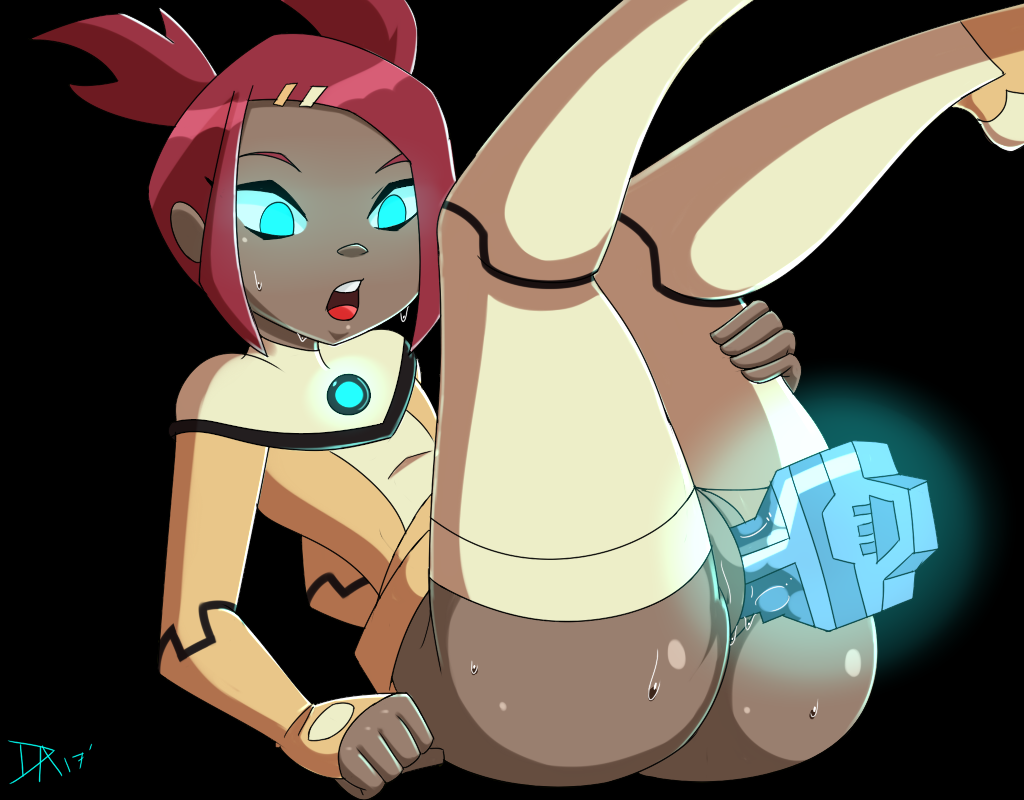 1girl ass autobot aqua_eyes dalley-the-alpha dark_skin dress object_insertion pussy red_hair sari_sumdac short_dress thighhighs transformers twintails uncensored vaginal vaginal_object_insertion