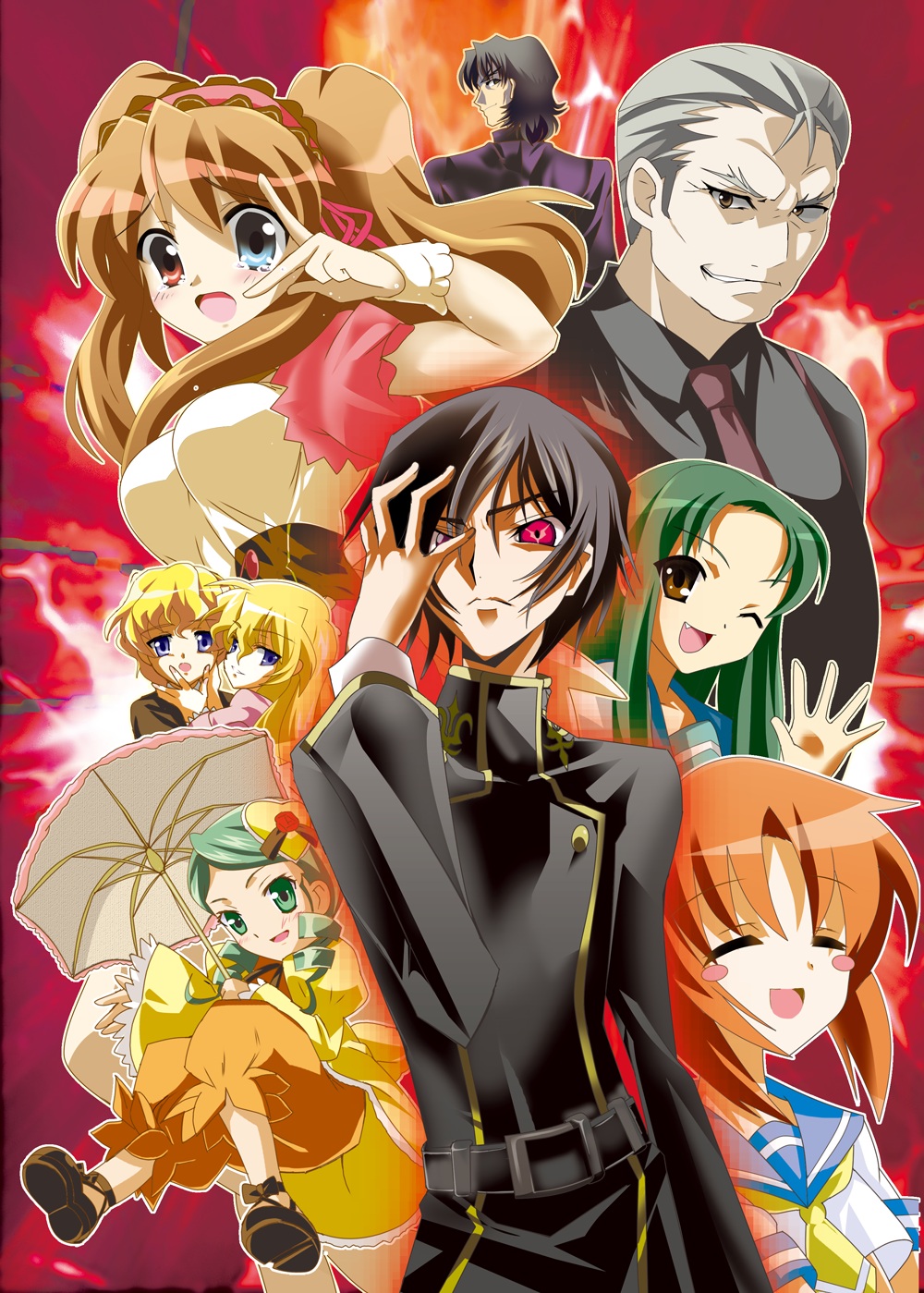 00s asahina_mikuru black_hair brown_hair code_geass crossover curly_hair fate/stay_night fate_(series) green_hair highres higurashi_no_naku_koro_ni kanaria kotomine_kirei lelouch_vi_britannia long_hair ooishi_kuraudo orange_hair rozen_maiden ryuuguu_rena school_uniform shakugan_no_shana short_hair sorath suzumiya_haruhi_no_yuuutsu tiriel tsuruya twintails tyrael_(shakugan_no_shana)