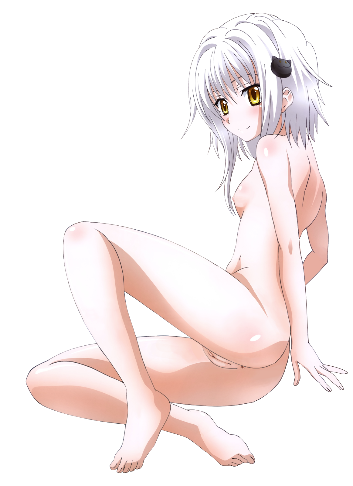 barefoot high_school_dxd nipples nude pussy toujou_koneko white_hair yellow_eyes