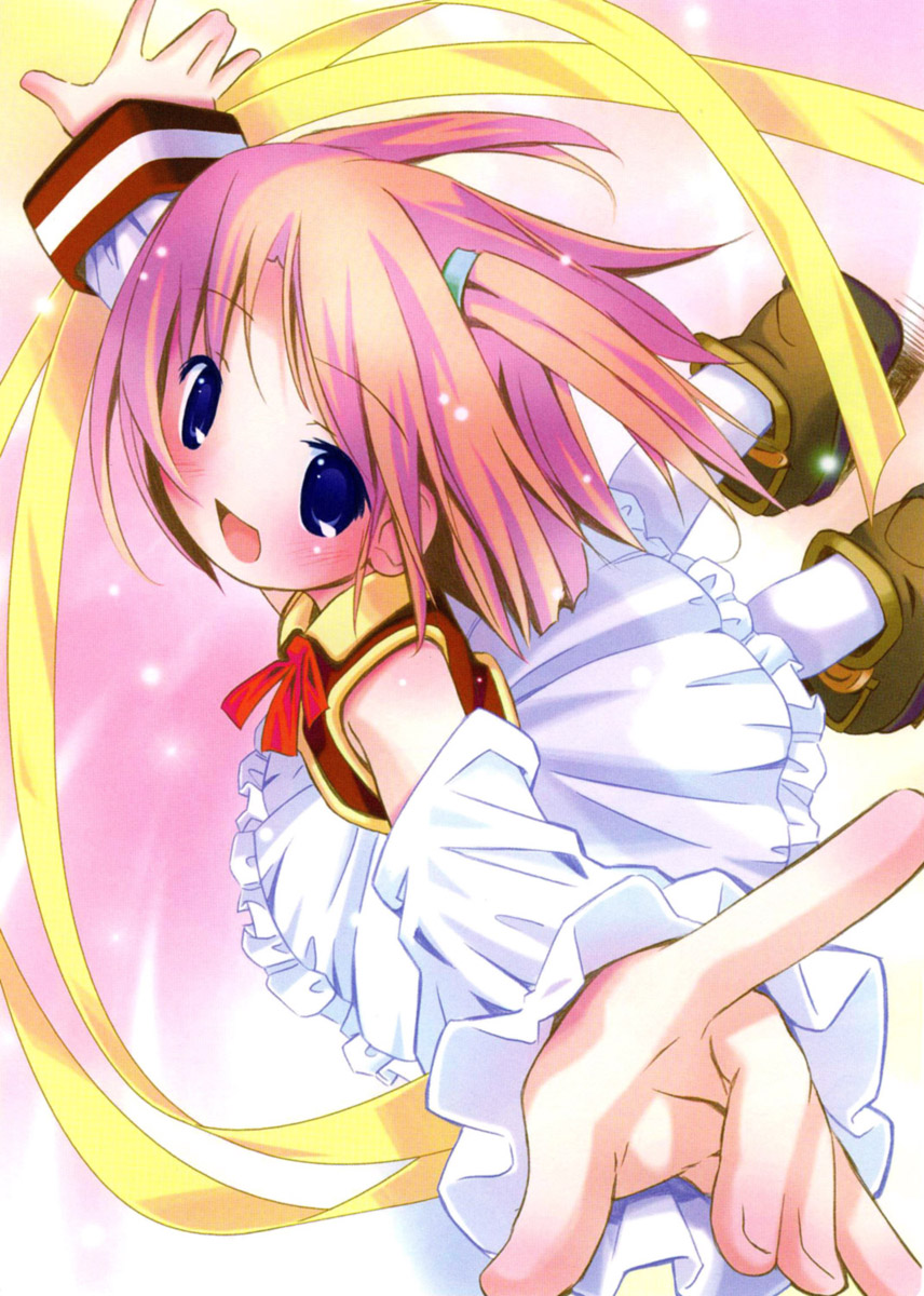 00s 1girl blue_eyes detached_sleeves female_focus henshin highres moetan nijihara_ink pink_hair pop solo thighhighs