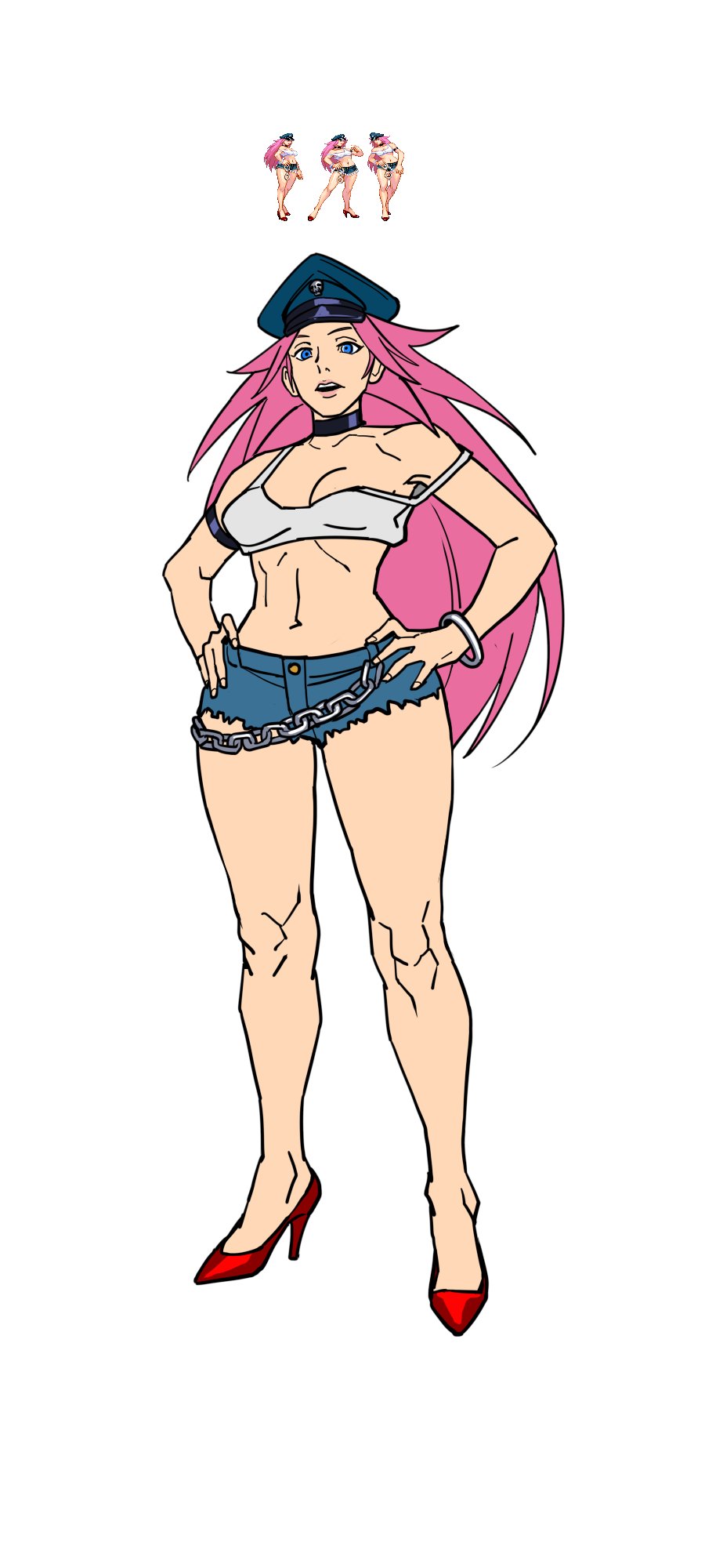blue_eyes final_fight gimmerung hat high_heels highres iggler iggler_(artist) long_hair pink_hair poison_(final_fight) red_shoes shoes