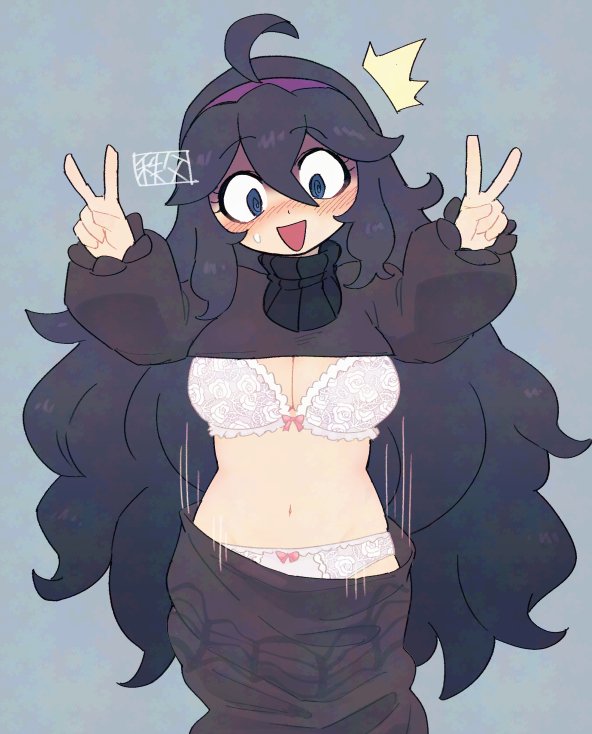 1girl @_@ chichibu_(watson) dress hairband hex_maniac_(pokemon) long_dress messy_hair nintendo pokemon pokemon_xy purple_dress purple_eyes purple_hair purple_hairband solo underwear
