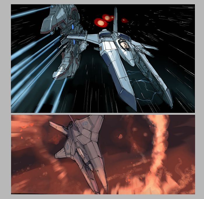 big_core commentary_request dodging electricity gradius junny konami laser motion_lines solo_focus space spacecraft speed_lines starfighter vic_viper