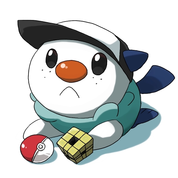 :&lt; bad_id bad_pixiv_id baseball_cap black_eyes clothed_pokemon cosplay freckles gen_5_pokemon hat looking_up n_(pokemon) n_(pokemon)_(cosplay) nintendo no_humans oshawott poke_ball poke_ball_(basic) pokemon pokemon_(creature) pokemon_bw rubik&#039;s_cube simple_background solo tpi_ri void_cube white_background