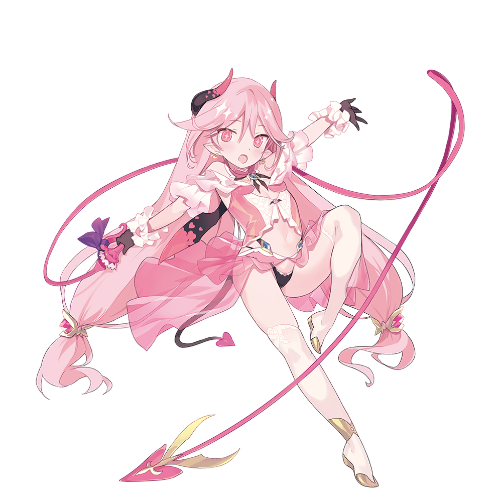 1girl action_taimanin black_gloves blade_(galaxist) cross-shaped_pupils demon_girl demon_horns demon_tail earrings full_body gloves holding holding_whip horns jewelry long_hair navel non-web_source official_art open_mouth outstretched_arms over-kneehighs photoshop_(medium) pink_eyes pink_hair pink_theme pointy_ears sharia_(taimanin) showgirl_skirt solo spread_arms symbol-shaped_pupils tail taimanin_(series) thighhighs transparent_background very_long_hair