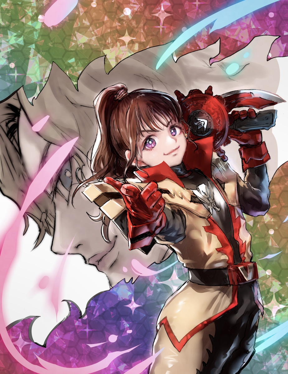 brown_hair flint_goldtsuiker helmetless highres kikai_sentai_zenkaiger magenta_eyes purple_ryuki super_sentai twokaiser zox_goldtsuiker
