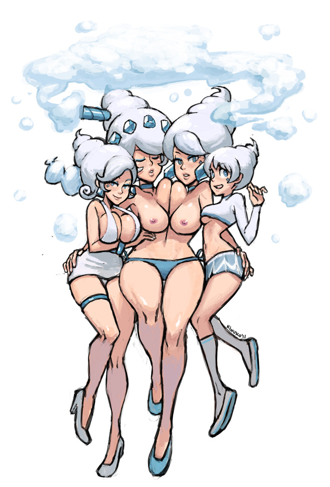 10s 2011 4girls asymmetrical_docking beehive_hairdo blue_eyes bracelet breast_press breasts choker cleavage closed_eyes conjoined dated earrings everyone evolutionary_line extra_breasts female_focus gen_5_pokemon jewelry kinuko_(kinucakes) kneehighs large_breasts lips looking_at_viewer multiple_girls multiple_heads navel nintendo nipples open_mouth panties personification pokemon side-tie_panties smile socks symmetrical_docking topless_female two_heads underboob underwear vanillish vanillite vanilluxe